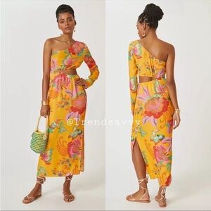 Anthropologie Farm Rio Floral Toucan Cutouts One Shoulder Maxi Dress Size M NWT